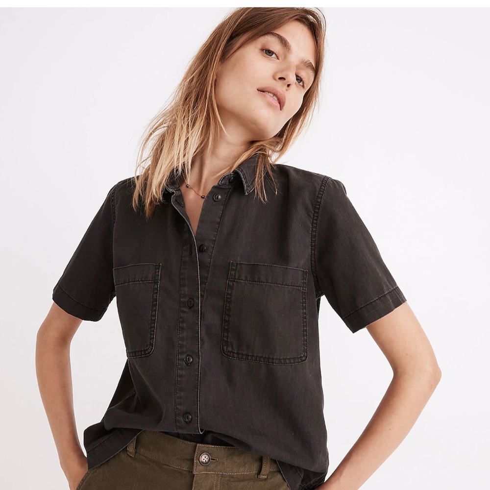 NWT black chambray button down shirt